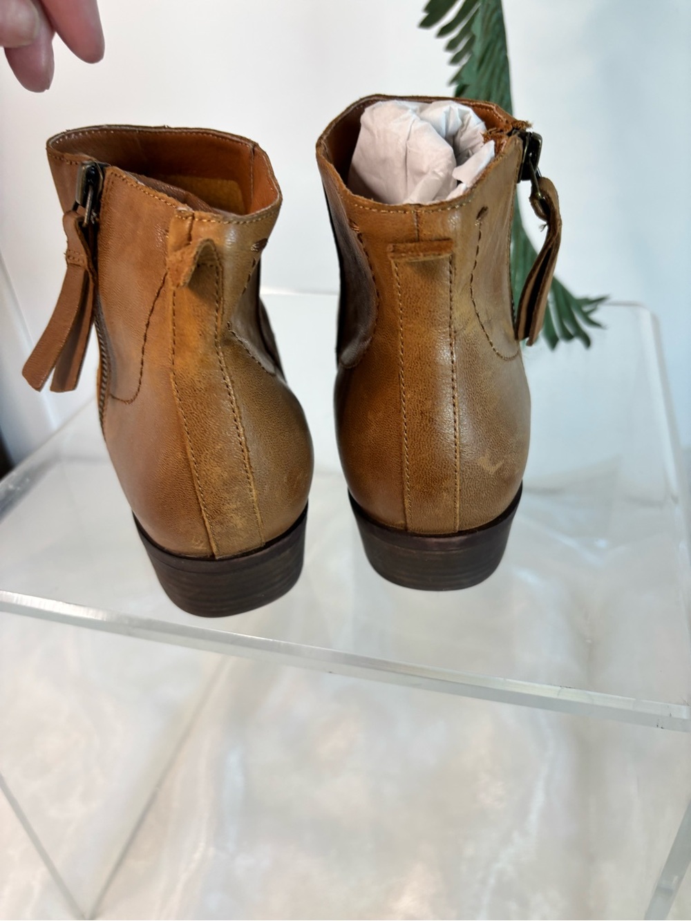 Lucky Brand Tan Leather Ankle Booties Side Zip Stacked Heel Women’s Size7M - Picture 5 of 6